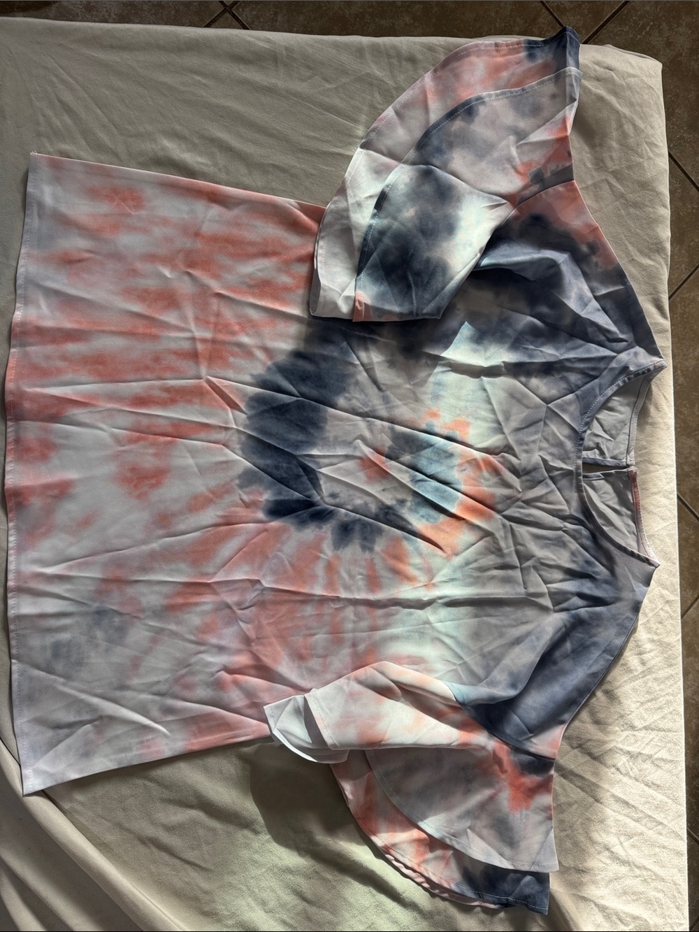 Tie-Dye Short Sleeve Women's Top - Blue & Coral